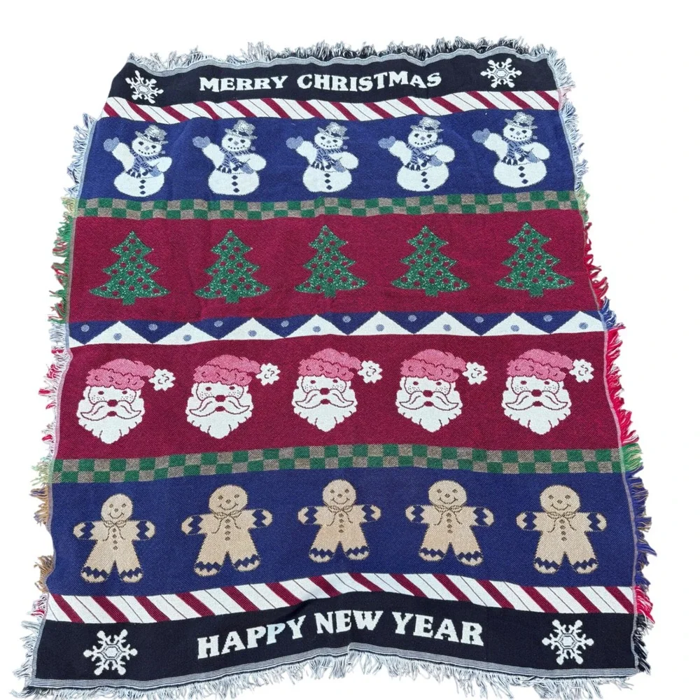 Christmas Throw Blanket Merry Christmas Snowman Santa Gingerbread New Year‎